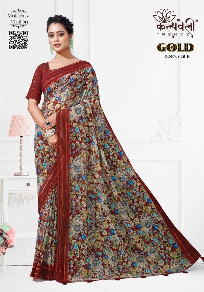 Gold 26 By Kalpatru Printed Mulberry Chiffon Sarees Wholesale Online